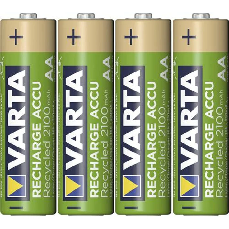 Varta Recharge Accu Recycled (wiederaufladbar, Ready-To-Use vorgeladener AA Mignon Ni-MH Akku (4er Pack, 2100mAh), aus 11% recyceltem Material, ohne Memory Effekt) – Bild 1