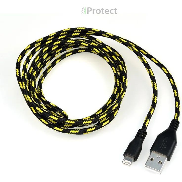 iProtect USB Lightning 2m Nylon Datenkabel für Apple Schwarz
