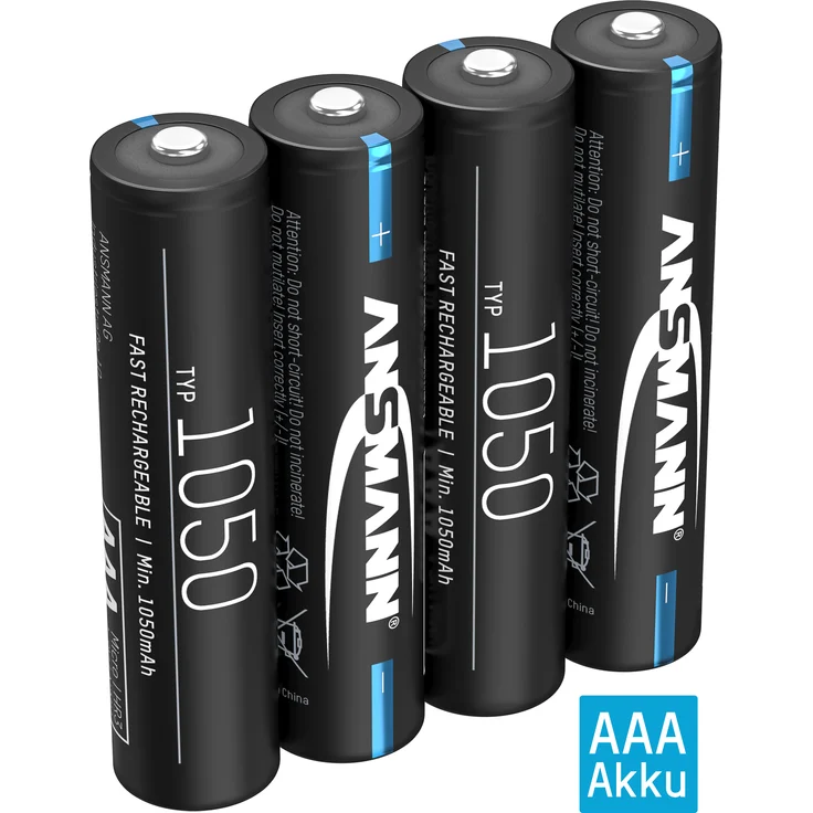 ANSMANN Akku AAA 1050mAh NiMH 1,2V - wiederaufladbar, hohe Kapazität (4 Stück)