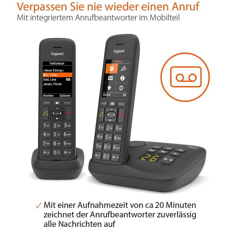 Gigaset C575A Duo DECT Schnurlostelefon mit Anrufbeantworter für komfortables Telefonieren, mit großer Nummernanzeige, Farbdisplay und leichter Bedienbarkeit, Analog-Telefon, schwarz – Bild 2