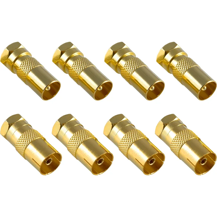 Poppstar 8x SAT Adapter Koax Antenne (4x F-Stecker auf IEC Antennenstecker, 4x auf Antennenbuchse), Coax Kupplung für Koaxialkabel - Antennenkabel, vergoldet