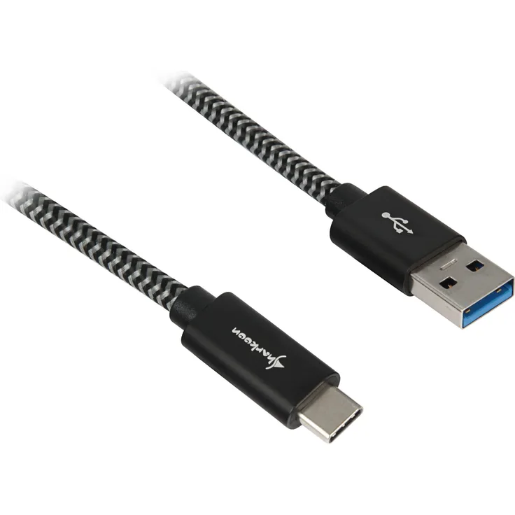 Sharkoon Kabel USB A 3.1 Stecker > USB-C Stecker (Alu + Braid), schwarz/grau, 1