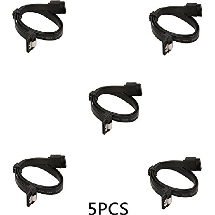 kuyia SATA 3 Kabel mit 45 cm schwarz Verschlussriegel gerade zu rechten Winkel 90 Grad | kompatibel bis zu S-ATA/600 | Serial ATA | 1,5 GBs/3GBs/6GBs (abwärtskompatibel)