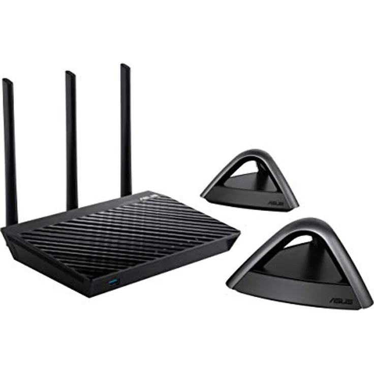 Asus Ai Mesh WLAN System Set (3in1 Router-Set (1x RT-AC66U B1 und 2x Lyra Trio Schwarz), WiFi 5 AC1750, App Steuerung, unterbrechungsfreies Roaming, AiProtection)
