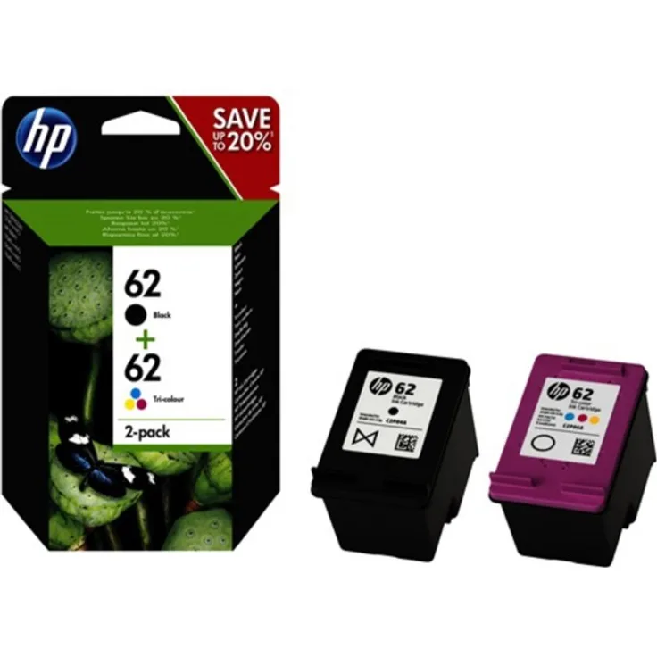 HP N9J71AE 62 Original-Tintenpatronen Schwarz und Tri-Color (Cyan, Magenta, Gelb), 2 Stück