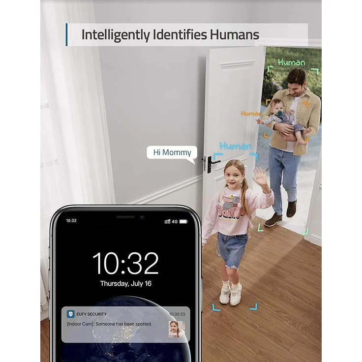 eufy Security Indoor Cam 2K Überwachungskamera für Innenbereiche, Plug-In Schwenk-Neige-Sicherheitskamera, IP Kamera, Personenerkennung, mit Sprachassistent, Bewegungssensor, HomeBase nicht kompatibel, weiß – Bild 4