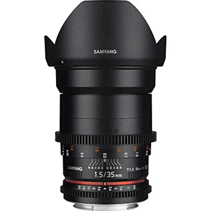 Samyang 35-1,5 Objektiv Video DSLR II Canon EF manueller Fokus Videoobjektiv 0,8 Zahnkranz Gear, Weitwinkelobjektiv schwarz