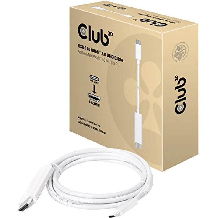 Club 3D CAC-1514 USB C auf HDMI 2.0 UHD Kabel, Aktiv 1, 8m Weiß
