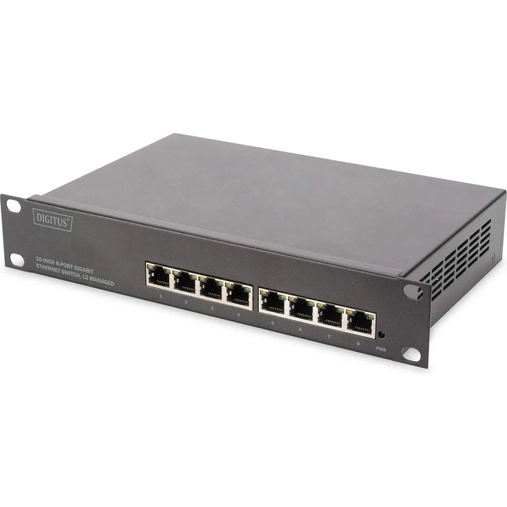 DIGITUS Gigabit Ethernet Switch - 10 Zoll - 8 Ports - L2+ Managed - VLAN, Link Aggregation & Port Control - Schwarz – Bild 1