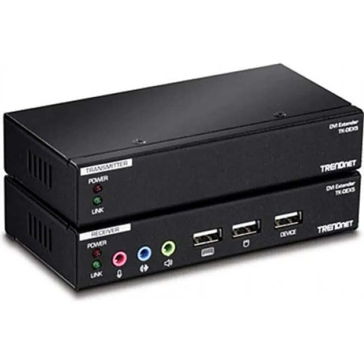 TRENDnetTK-DEX5 DVI KVM Erweiterungskit mit Audiounterstützung (Entfernungen bis zu 50m (164 ft.), KVM Extender, USB 2.0, Sender, Empfänger, Cat5e-Cat6, USB Geräteanschluss)