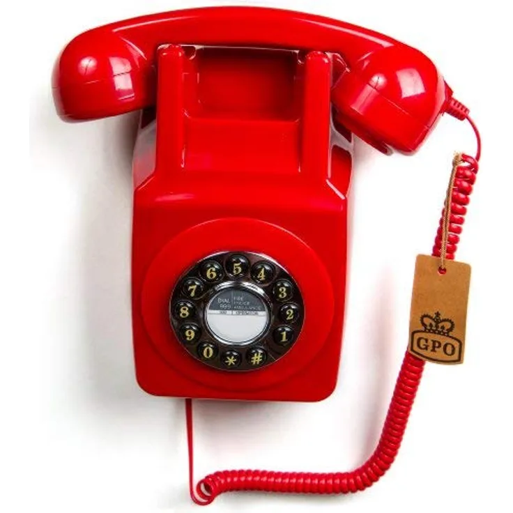 GPO 746WALL Retro Festznetztelefon mit Drucktasten zur Wandmontage mit authentischer Klingelton, Rot