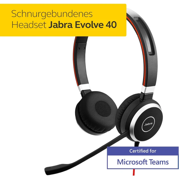 Jabra Evolve 40 MS Stereo Headset Microsoft zertifizierte Kopfhörer für VoIP Softphone mit passivem Noise-Cancelling USB-Kabel mit Anrufsteuerung Schwarz – Bild 2