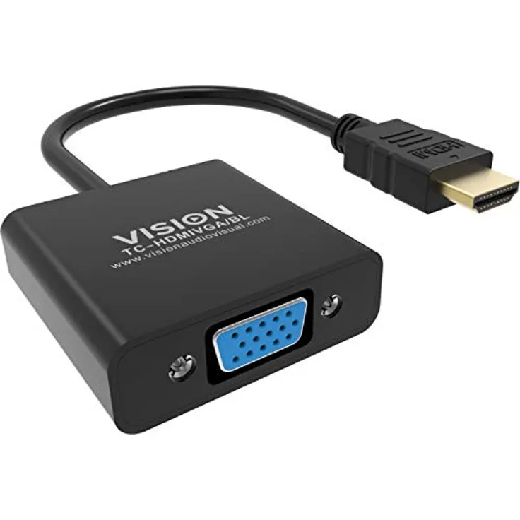 Vision TC-HDMIVGA-BL - Videokabel-Adapter (0,23 m, HDMI Typ A (Standard), VGA (D-Sub), Männlich, Weiblich, Gerade)