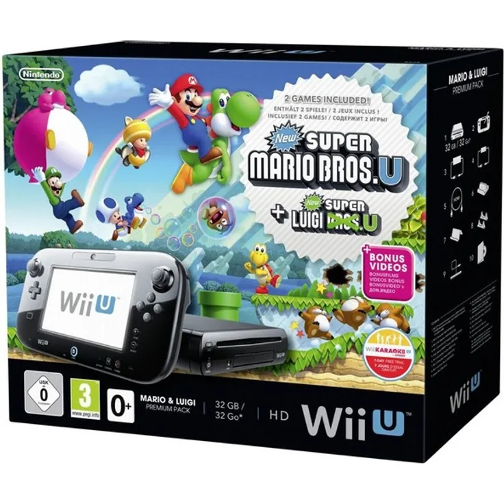 Nintendo Wii U Premium Pack Schwarz 32GB Bundle inkl. NSMB U + NSLU