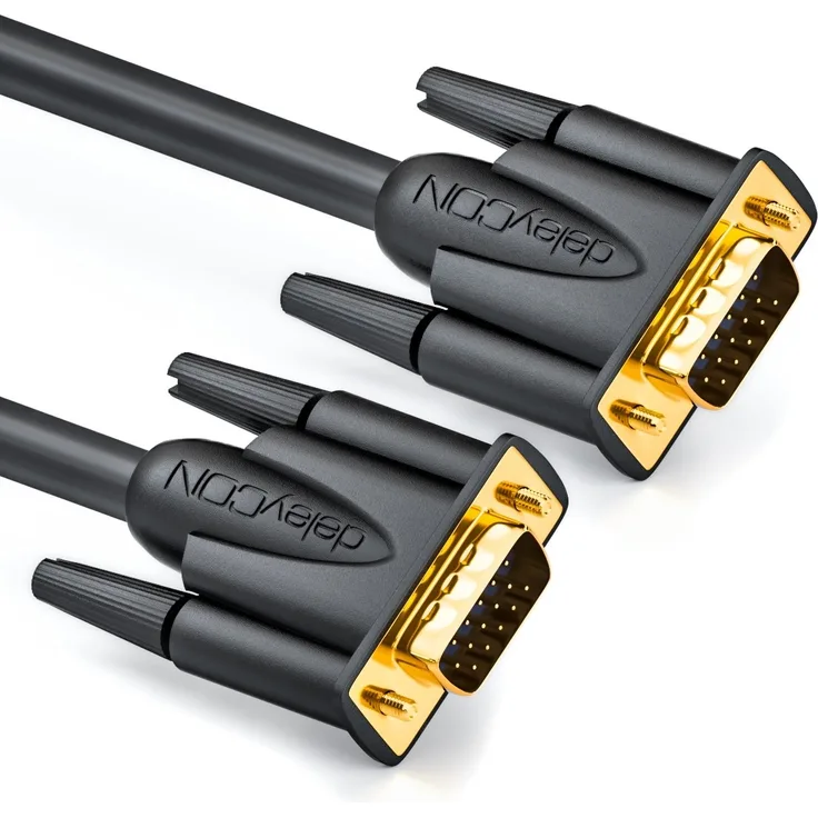 deleyCON 0,5m VGA Kabel 15pol - S-VGA Monitorkabel / D-Sub-Stecker / 1080p Full HD / 3-fach geschirmt / Knickschutz / vergoldete Kontakte / Schwarz