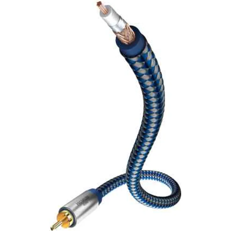 inakustik ? 00408031 ? Premium Mono-Subwooferkabel | Für kraftvollen und dynamischen Bass dank eines hohen Kupfergehaltes | 3,0m in Blau-Silber | 2-fache Abschirmung - Vollmetallstecker - moderner Geflechtschirm