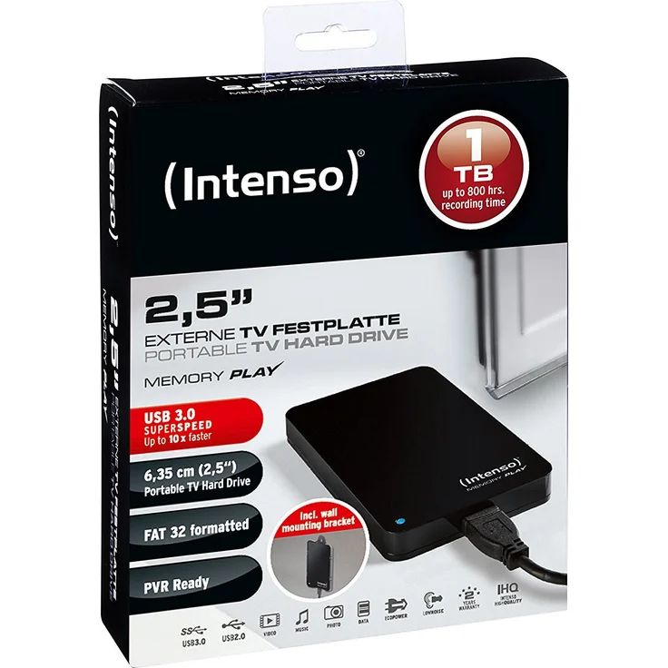 Intenso Memory Play - externe Festplatte - 1TB - tragbar - 6,4 cm (2.5 Zoll) - USB3.0 - 5400 U/min - Puffer: 8MB - Schwarz (6021460) – Bild 7