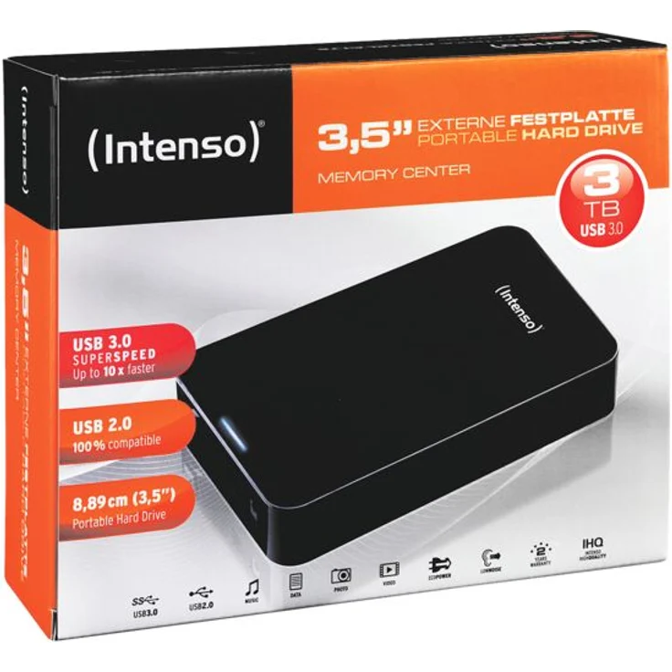 Intenso Memory Center - Festplatte - 3 TB - extern (Stationär) - 3.5 Zoll (8.9 cm) - USB 3.0 - 5400 rpm - Puffer: 32 MB - Schwarz (6031511) – Bild 4
