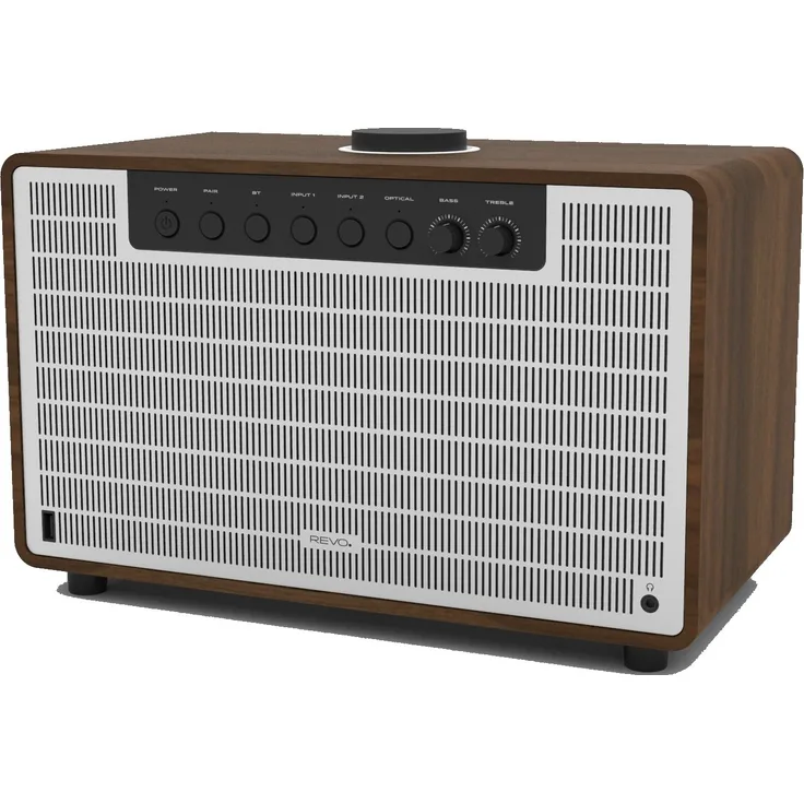 Revo SuperTone Bluetooth 4.2 Lautsprecher (80 Watt, Stereo Sound, Subwoofer, Kopfhörer Ausgang, inkl. Netzteil) walnuss-silber