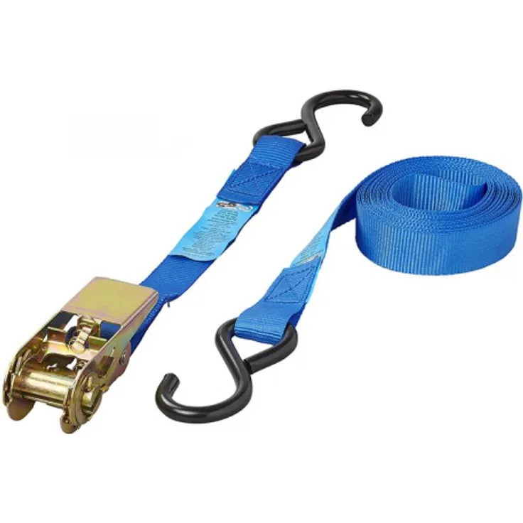 Spanngurt blau mit Ratsche + 2 Haken 5 Meter