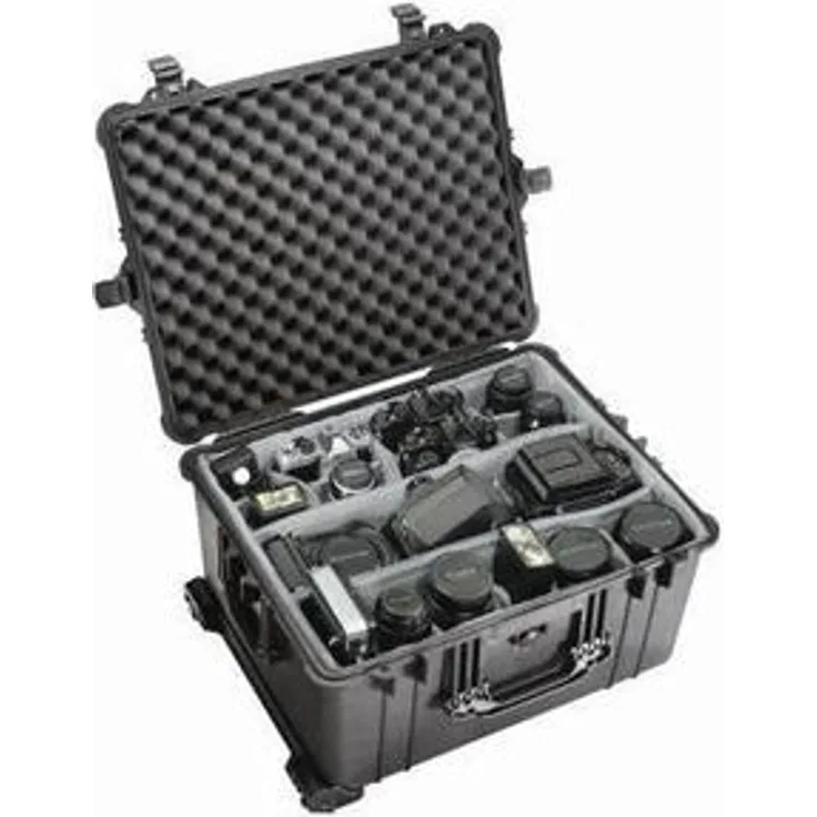 PELI 1620 Widerstandsfähiger Rollenkoffer mit Teleskopgriff und Gepolstertem Einteilungssystem, IP67 Wasser- und Staubdicht, 72L Volumen, Hergestellt in Deutschland, Schwarz