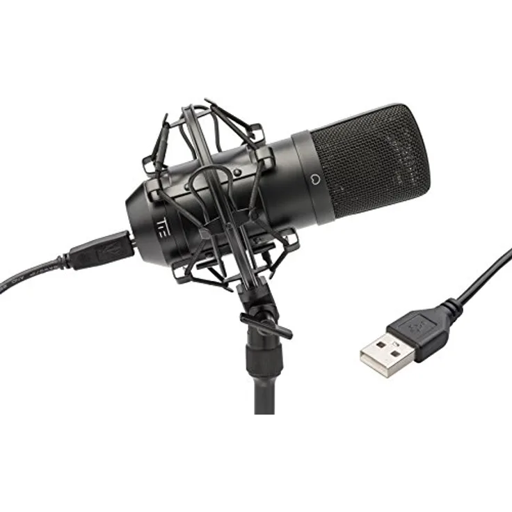 TIE Studio USB Großmembran Kondensatormikrofon Studioqualität geeignet für Livestream, Podcast, Youtube, Twitch & Home-Recording (inkl. Spinne und USB-Kabel) schwarz
