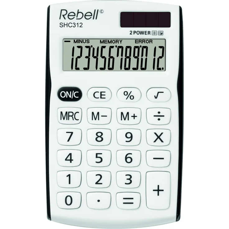 Rebell RE-SHC312 Kleiner Taschenrechner, 12 stelligem Display, weiß/schwarz