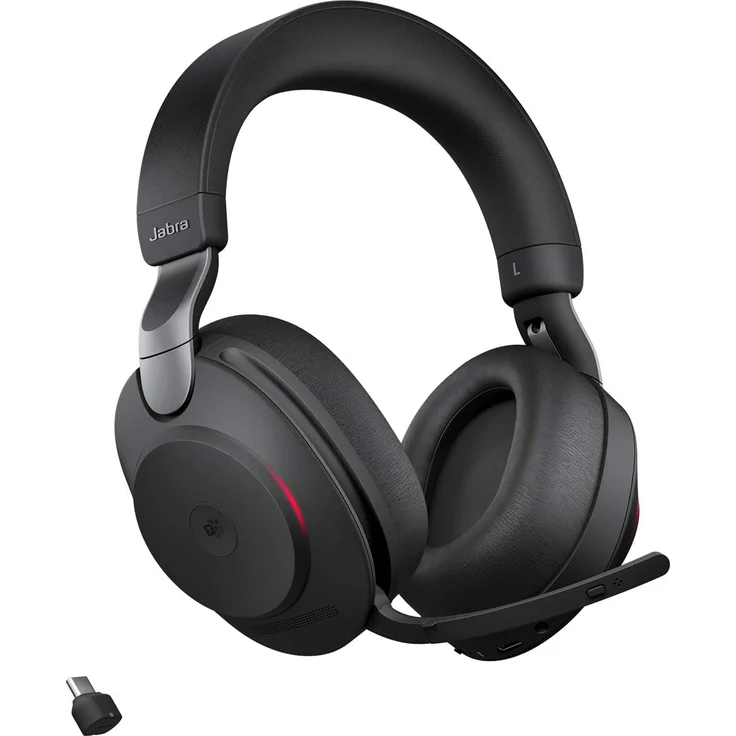 Jabra Evolve2 85 Wireless Headset, Noise Cancelling Microsoft Teams Stereo Kopfhörer mit langer Akkulaufzeit, USB-C Bluetooth Adapter, schwarz – Bild 1
