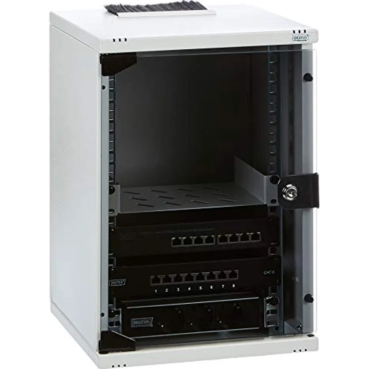 DIGITUS 10-Zoll Set - Netzwerk-Schrank 9HE - Fachboden - Steckdosenleiste - 8-Port Patch-Panel - 8-Port Gigabit-Switch – Bild 1