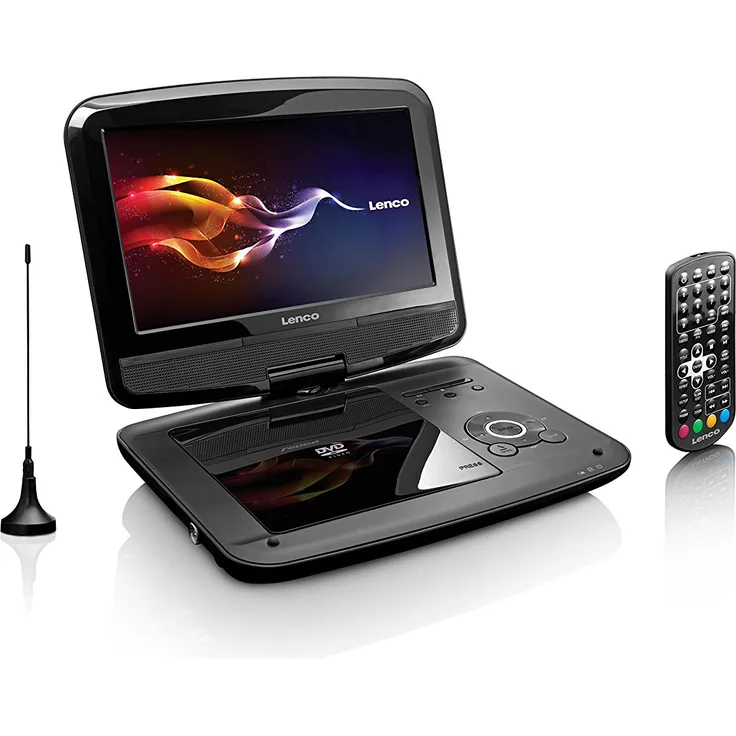 Lenco Tragbarer DVD-Player DVP-9413 22,9 cm (9 Zoll) DVB-T2, 12V Kfz Adapter, Kopfstützen-Halterung, USB, SD, schwarz
