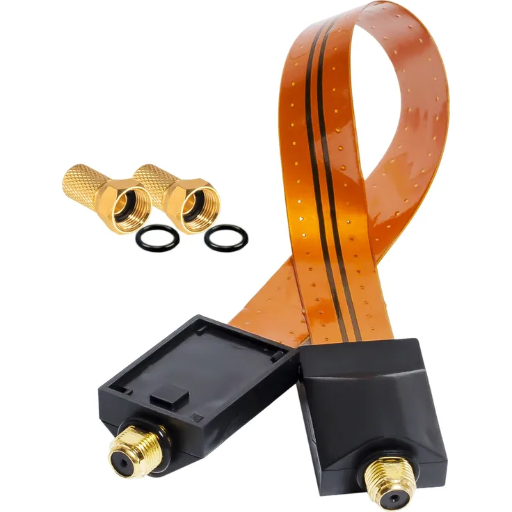 HB Digital SAT Fensterdurchführung High-Quality GOLD + 2 x F-Stecker vergoldet für Fenster und Türen Ultra Flach