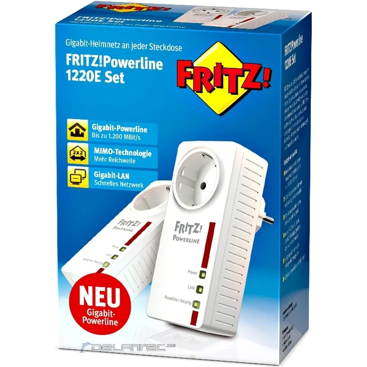 AVM FRITZ!Powerline 1220 Set / 1220E Set (1,200 MBit-s, 2x Gigabit-LAN je Adapter, ideal für NAS-Anwendungen und HD-Streaming, deutschsprachige Version) weiß – Bild 5