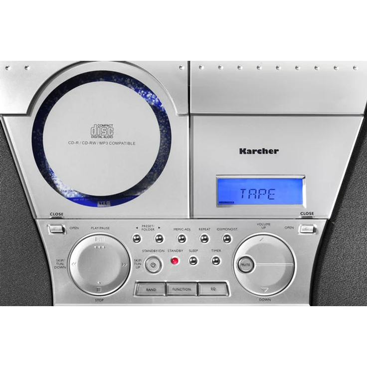 Karcher MC 6550N Kompaktanlage (mit CD Player und Kassettendeck, vertikale Stereoanlage, UKW Radio, Wecker) silber – Bild 4