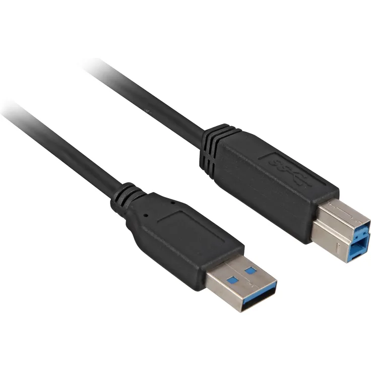 Sharkoon 3m, USB3.0-A-USB3.0-B - USB Kabel (USB3.0-A-USB3.0-B, 3 m, USB A, USB B, 3.0 (3.1 Gen 1), Male Connector-Male Connector, Schwarz)