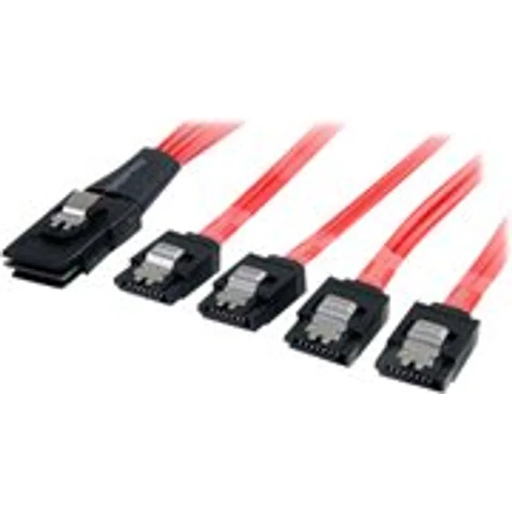 StarTech.com Serial ATA SCSI SAS Kabel - SFF-8087 auf 4x SATA mit Lasche - SATA- / SAS-Kabel - Serial ATA 150/300/600 - 4-Lane - 36 PIN 4iMini MultiLane - 7-poliges SATA - 1,0m - verriegelt - Rot (SAS8087S4100)