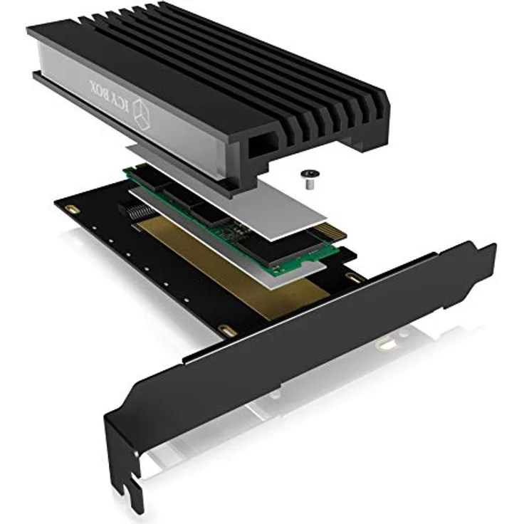 RaidSonic ICY BOX PCI Express Karte, M.2 NVMe SSD zu PCIe 3.0 Adapter, Kühler, LED Beleuchtung, M-Key, 2230, 2242, 2260, 2280, Schwarz (IB-PCI214M2-HSL)