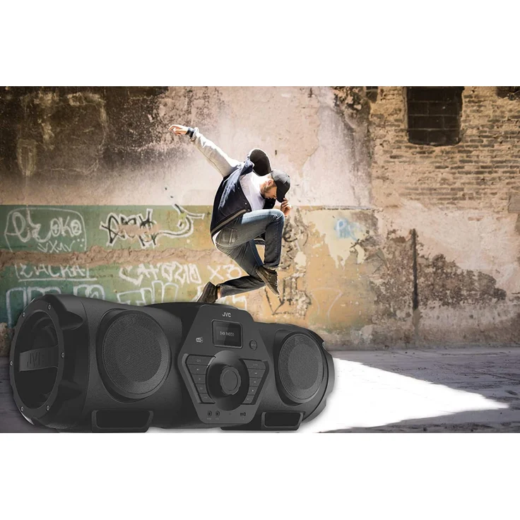 JVC Boomblaster RV-NB300DAB, 2 x 30 Watt, DAB+, UKW, Bluetooth, CD, USB, Line-In, Gitarren- & Mikrofoneingang, Fernbedienung – Bild 8