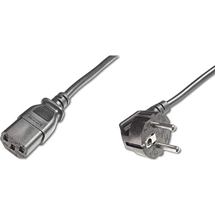 PremiumCord Netzkabel 230V 1m, Stromkabel mit Schutzkontakt gewinkelt auf Kaltgerätebuchse C13, IEC 320, PC Netzkabel 3 Polig, Farbe schwarz