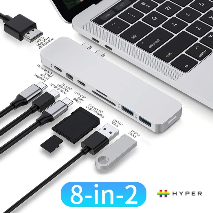Hyper GN28N-Silver Hyperdrive Net 6-in-2 Hub für MacBook Pro 2016-2017 Silber