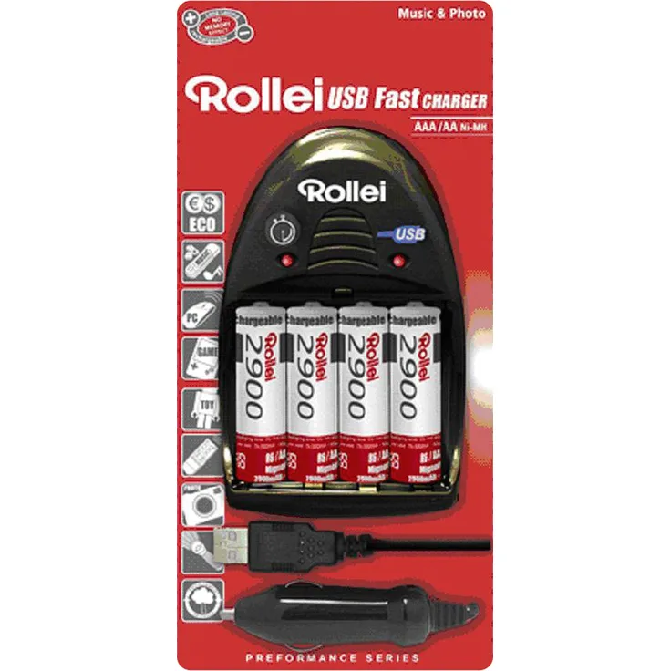 Rollei Batterieladegerät (4X AA2900 NI-MH Batterie, 12V, USB 2.0)
