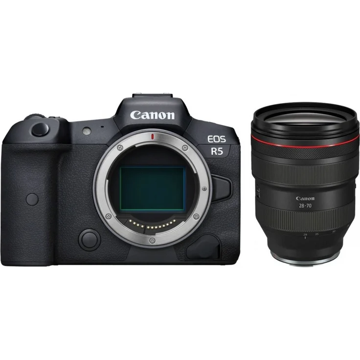Canon EOS R5 Vollformat Systemkamera - Gehäuse (spiegellos, 45 MP, 8K-RAW-Video, 5-Achsen Bildstabilisator, 8 cm (3,2 Zoll) LCD II, WLAN, Bluetooth, USB 3.1, Dual Pixel CMOS AF II) schwarz inkl. RF 28-70mm f2 L USM