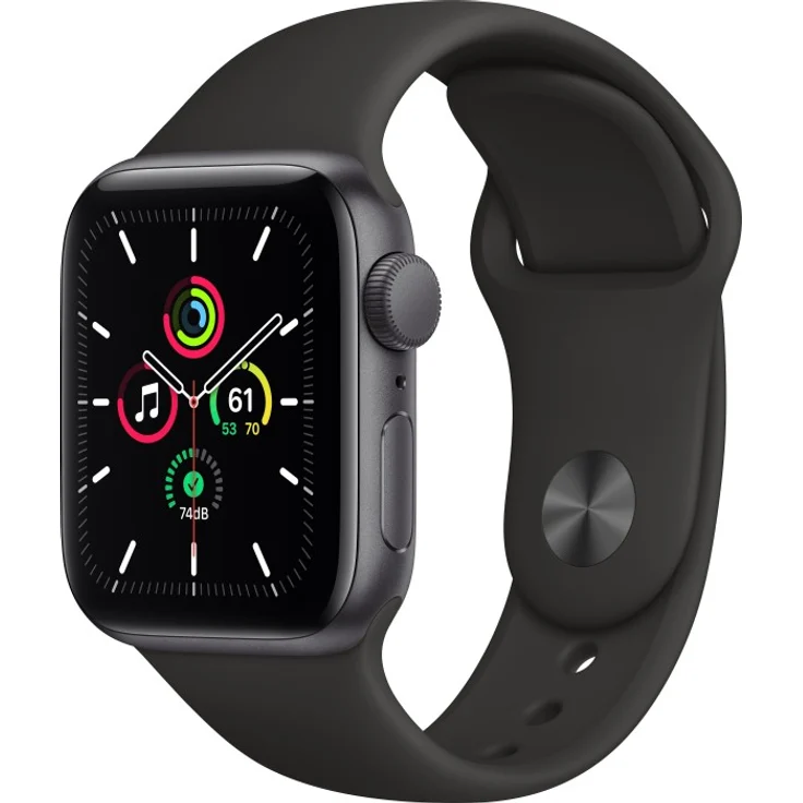 Apple Watch SE 2020 (1. Generation) Smartwatch GPS, 40mm, Aluminiumgehäuse Space Grau, Sportarmband Schwarz – Bild 1