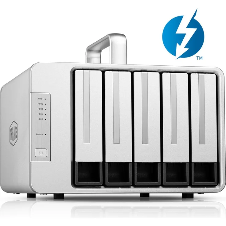 TERRAMASTER D5 Thunderbolt 3 (40Gbps) 5-Bay Externes Festplattengehäuse RAID-Speicher, 60TB RAID Gehäuse(Diskless, 2 x Thunderbolt 3)
