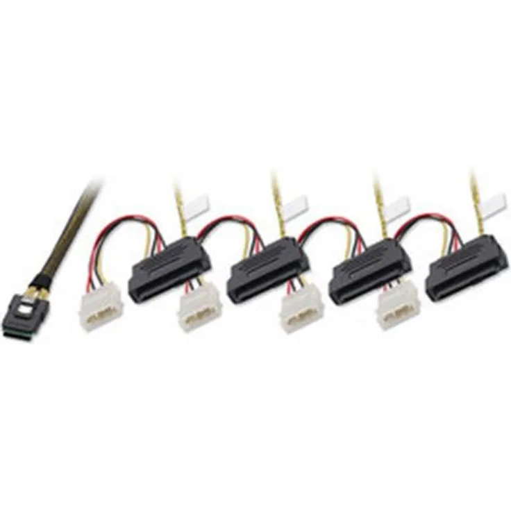 LINDY Internes SATA & SAS Kabel SFF-8087 an 4X SFF-8482 + 5,25er Stromanschluss, 1m