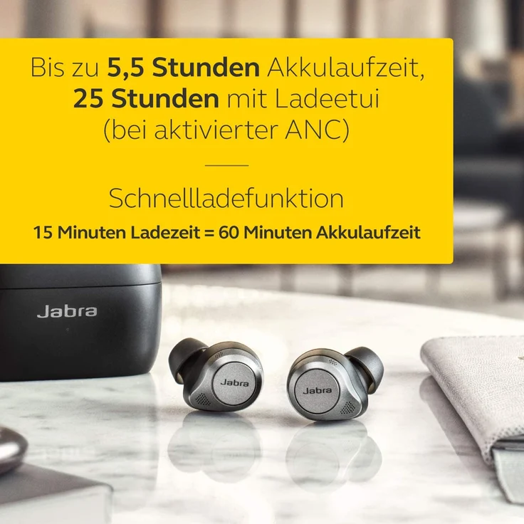 Jabra Elite 85t In-Ear Kopfhörer, Bluetooth, Mikrofon, Noise Cancelling, spritzwassergeschützt, Titan schwarz – Bild 7