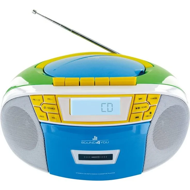 SCHWAIGER -661644- Tragbarer CD-Player mit Kassette und UKW FM Radio MP3 USB AUX-IN Kopfhörer Boombox 2,4 W RMS Stereo Batterie/Netzbetrieb weiß, grün