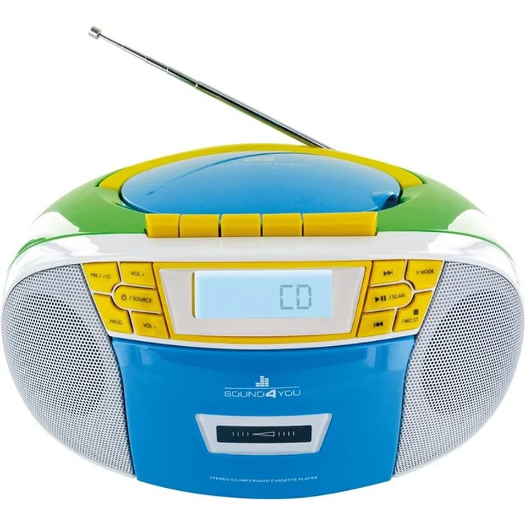 SCHWAIGER -661644- Tragbarer CD-Player mit Kassette und UKW FM Radio MP3 USB AUX-IN Kopfhörer Boombox 2,4 W RMS Stereo Batterie/Netzbetrieb weiß, grün – Bild 1