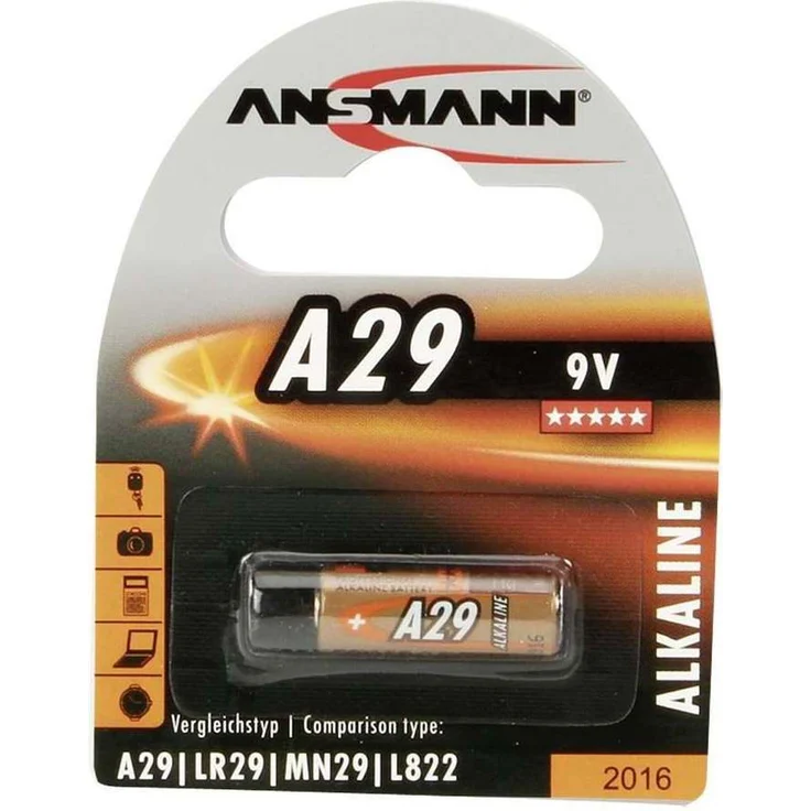 ANSMANN A29 (9V) Alkaline Batterie (LR29, MN29, L822, 9V) für Garagentoröffner, Alarmanlage, Funkauslöser für Kamera, Messgeräte, Klingel usw. – Bild 1
