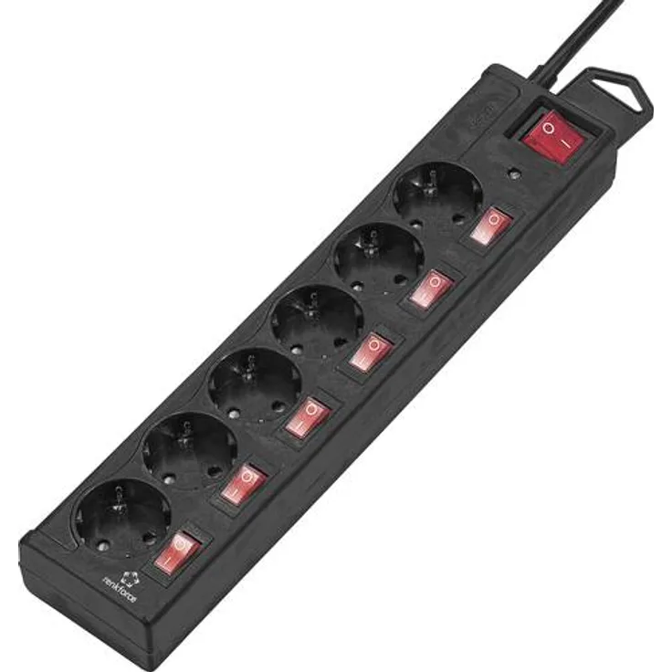 Renkforce 615B-CMB-S Überspannungsschutz-Steckdosenleiste 6fach Schwarz Schutzkontakt