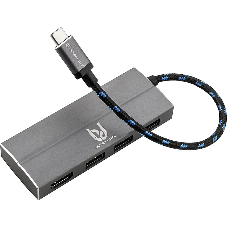 Ultra HDTV USB-C Multifunktions-Hub by, edler Typ-C zu HDMI/USB Hub, 1x HDMI Buchse, 3x USB 3.0, grau